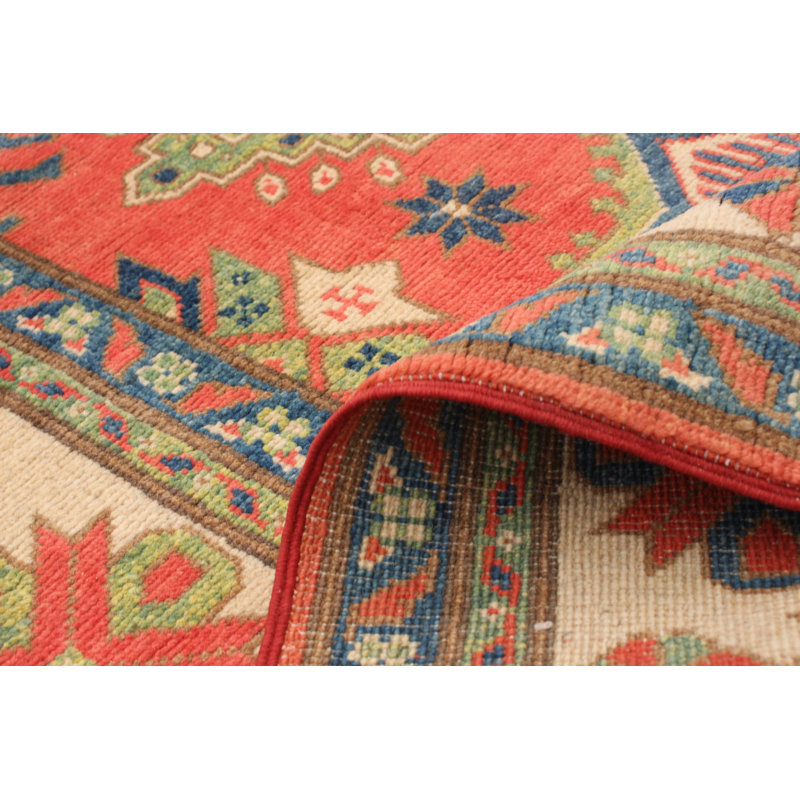 Tapis unique en laine noué à la main rouge Gazni des années 2010 de 6 pi 6 po x 10 pi 1 po Qaiden