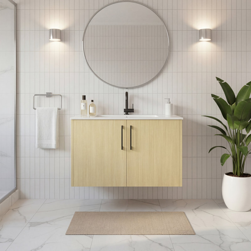 Ensemble de meuble-lavabo mural moderne de 30 po Bekka - poignées Lago / noires, 30", Lago, Noir mat