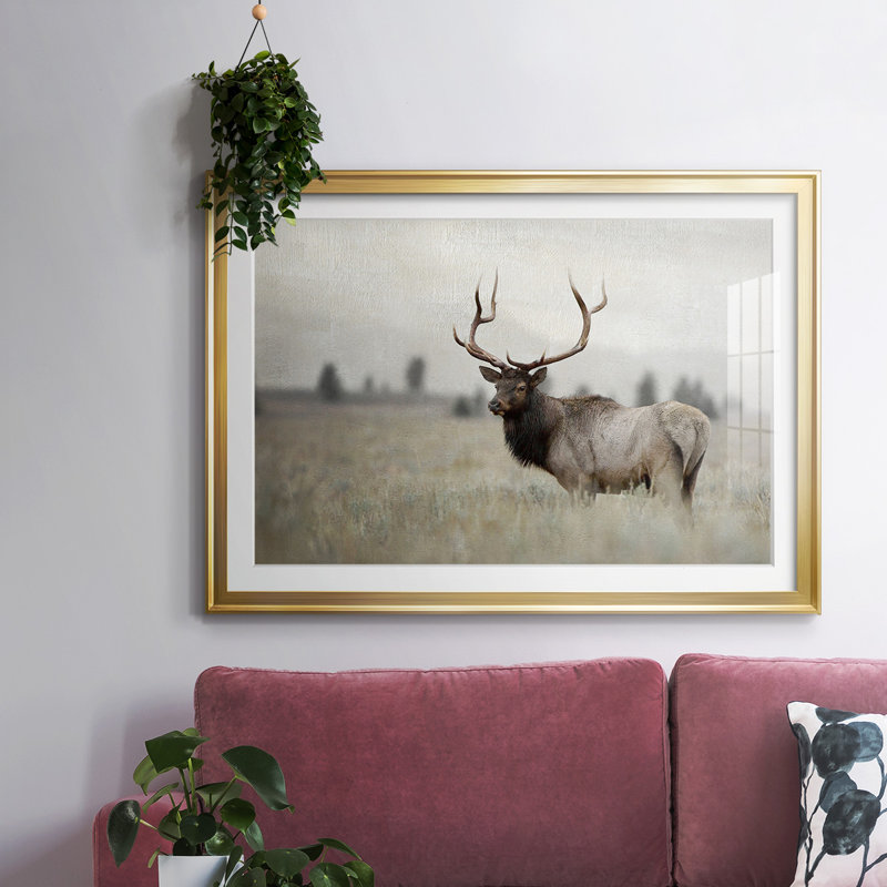 Grand Elk, impression encadrée avec biseau mat et verre, Or, H 30 po x l 44 po x P 1,5 po