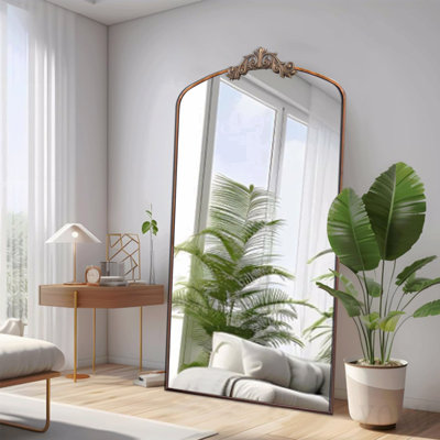 Miroir pleine grandeur 36 po x 66 po, rétro, orné, arqué, miroir de plancher, encadré, miroir en métal