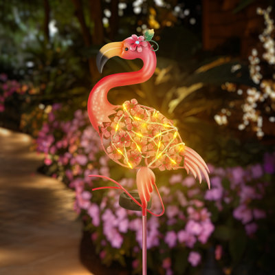 Kibwe Garden Solar Lights,Flamingo Stake Metal Lights,Waterproof Warm White LED for Lawn,Garden Patio Yard Decor,Yard Art,Pathway Light,Mother's Day Gift