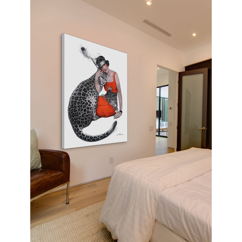 Lady in Orange Dress with Leopard Canvas Art