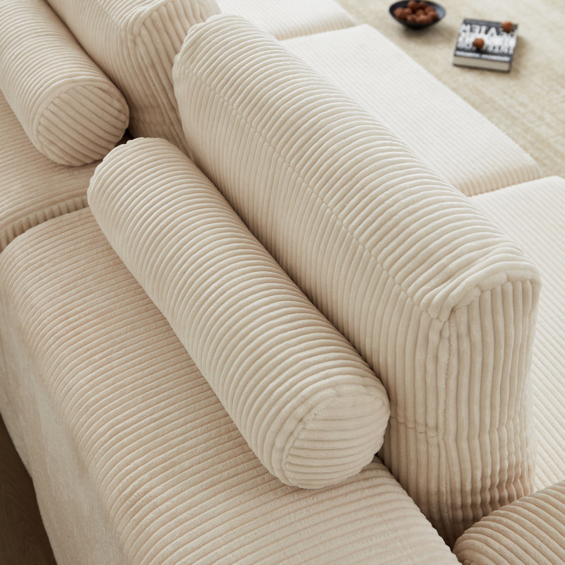 108'' Cloud Modular Sectional Couch With Deep Seat,Convertible Upholstered Sleeper Sofa ,No Assembly Required, Beige Corduroy