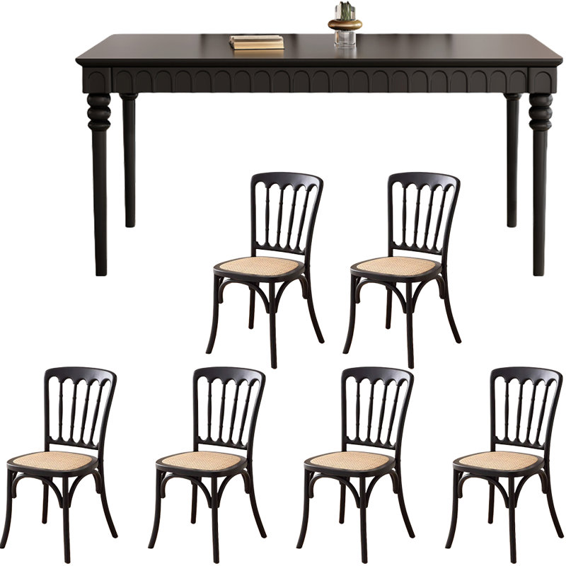Retro Black Rectangular Solid    Wood Dining Set, 29.5"H x 55.1"L x 33.5"W