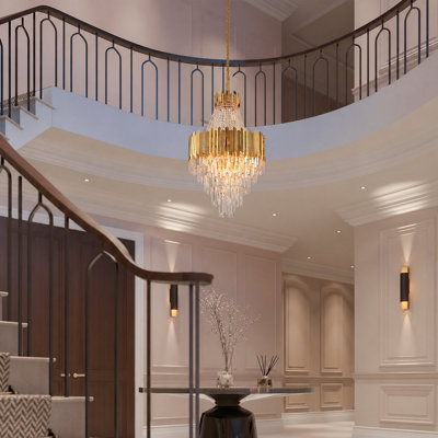 Transitional 15 Light Gold Crystal Chandelier