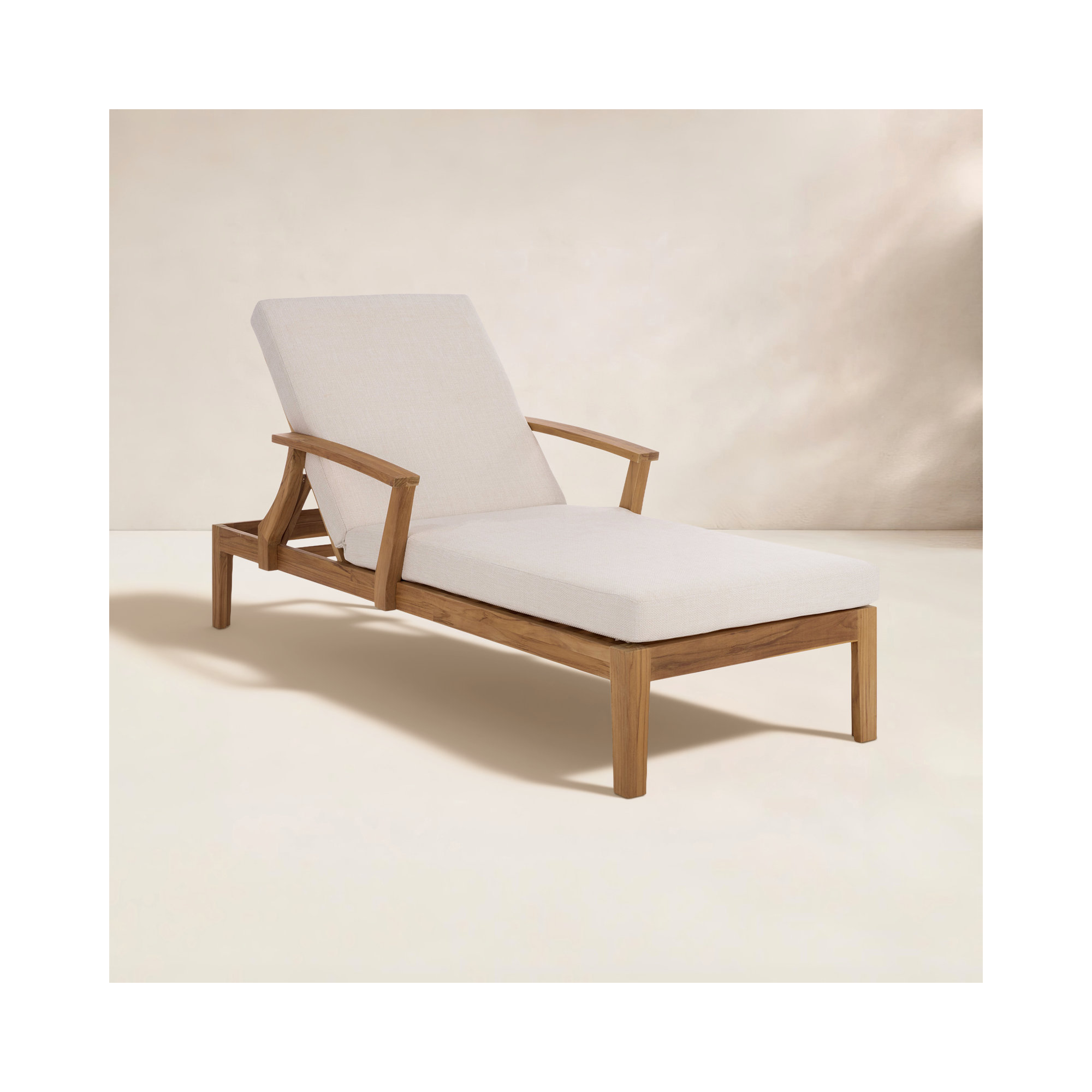 Clairmont Patio Chaise Lounge, White Cushion /Natural Teak Wood Frame