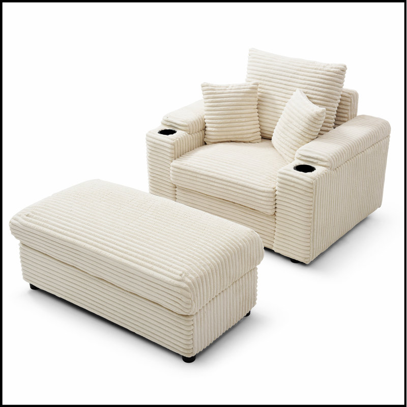 Fauteuil d'appoint surdimensionné avec repose-pieds, accoudoirs très larges et tissu velours côtelé pour un confort et un style ultimes