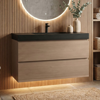 Meuble-lavabo mural simple avec comptoir en quartz et trop-plein