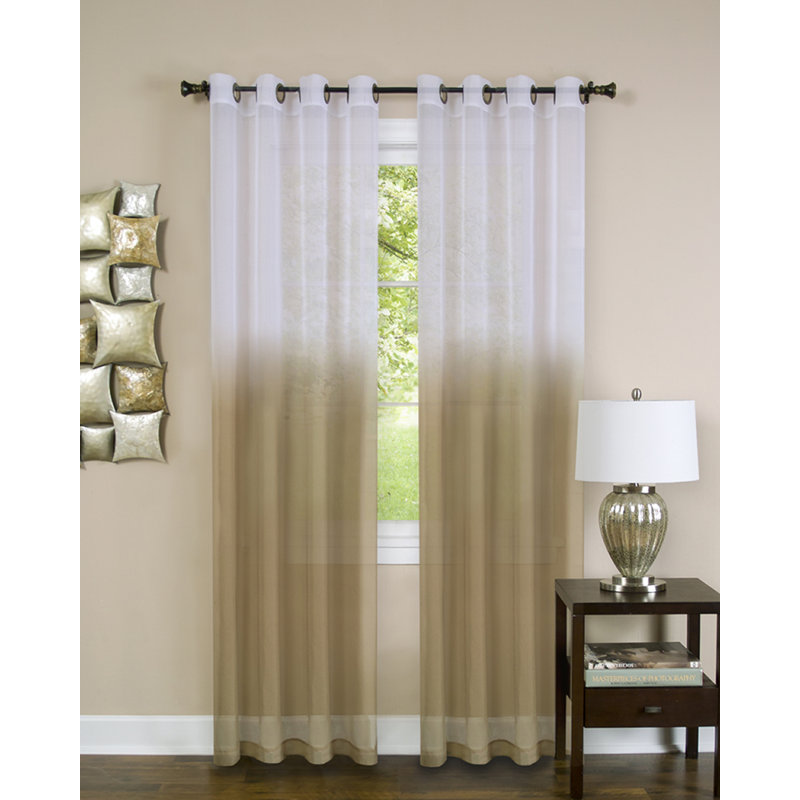 Paire de rideaux semi-transparents avec œillets Wetherell, L 52 po x L 63 po, Brun clair
