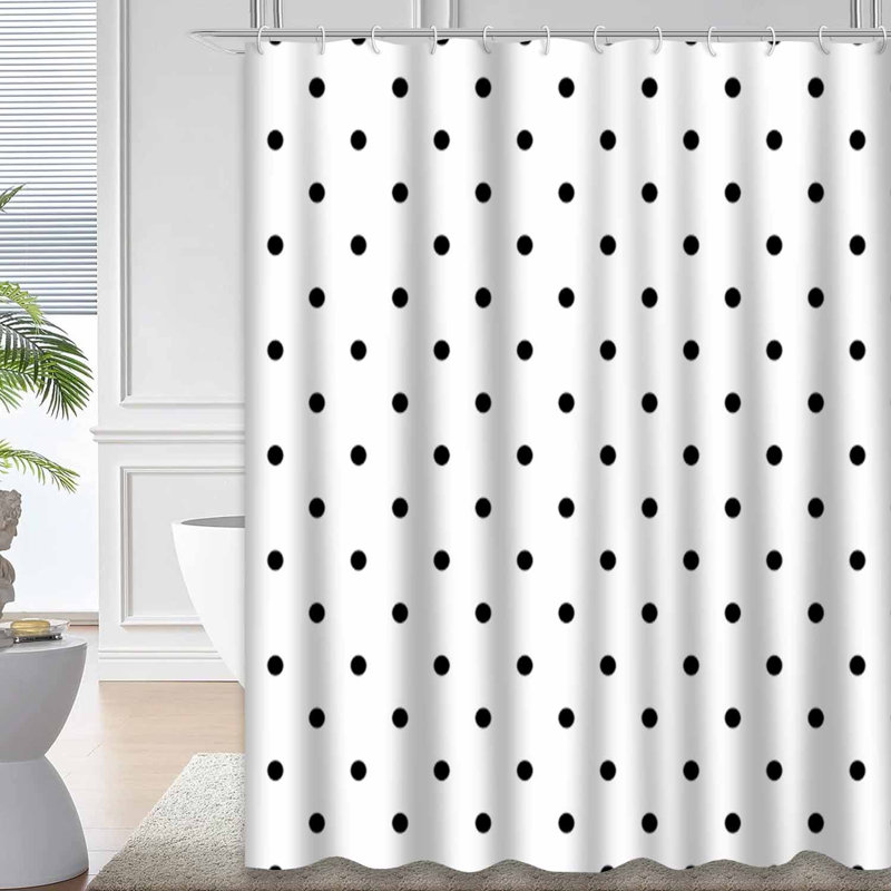 Rideau de douche monochrome à pois blancs avec 12 crochets, L 72 po x l 72 po