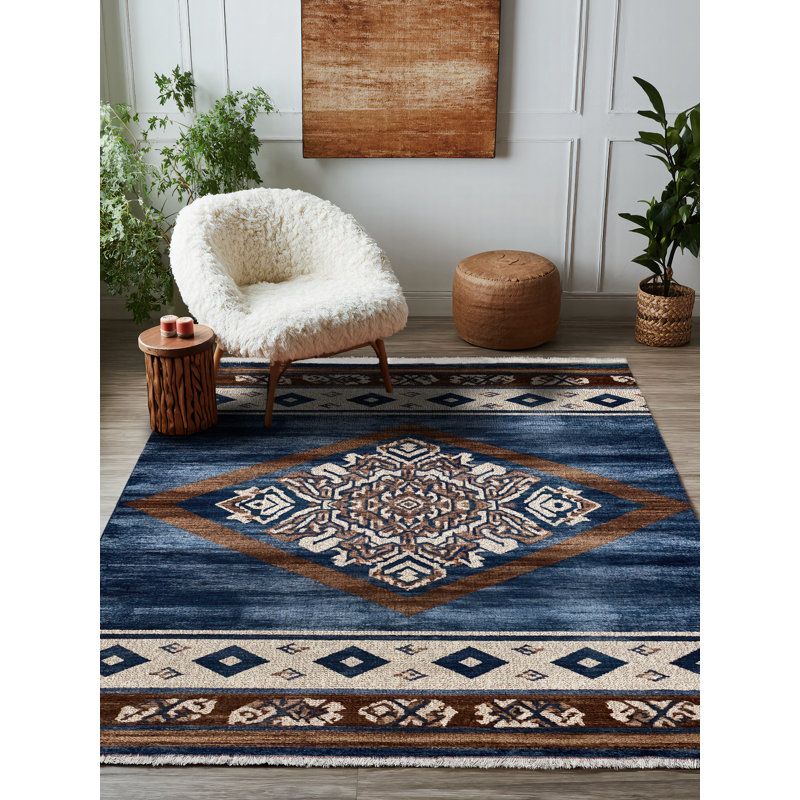 Tapis marocain en coton et polyester à imprimé numérique Minisase, Rond 3 pi 4 po