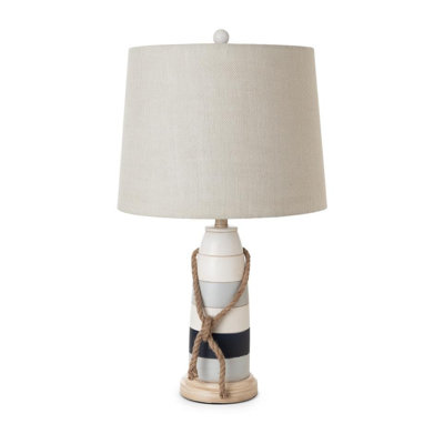 Set of Two 27" Blue White And Natural Coastal Buoy Table Lamps With Off White Empire Shade