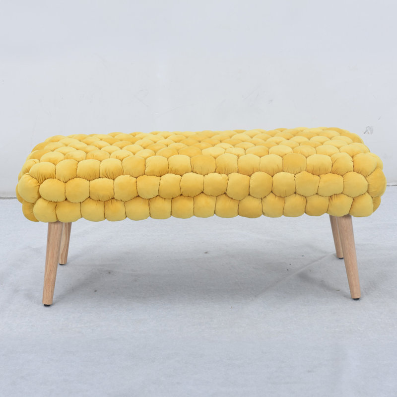 Aciel 97cm Wide Velvet Tufted Rectangle Geometric Shapes Footstool Ottoman, Yellow
