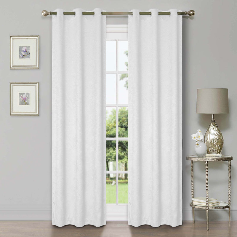 Vedder Geometric Room Darkening Thermal Curtain Panels, 52" W x 96" L, Snow White