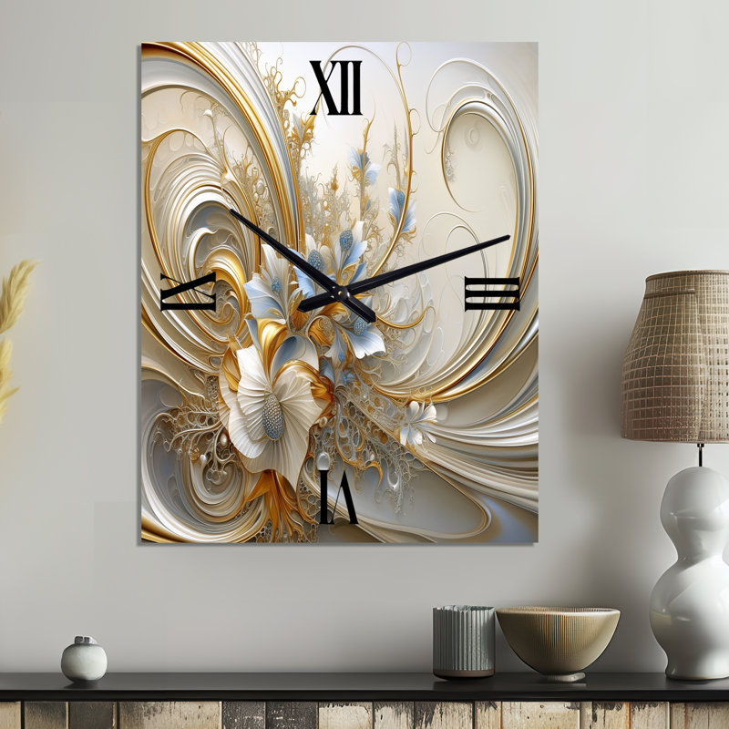 Horloge murale abstraite en forme de spirale florale bleue Tender, Médium