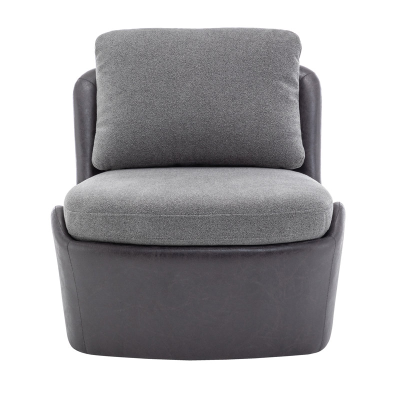 Oliver Armless Swivel Chair, Gray Polyester/Faux Leather