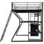 Lit mezzanine noir en métal pleine grandeur avec rangement multiple, garde-robe ouverte et DEL pour un espace de travail moderne Chambre bien conçue