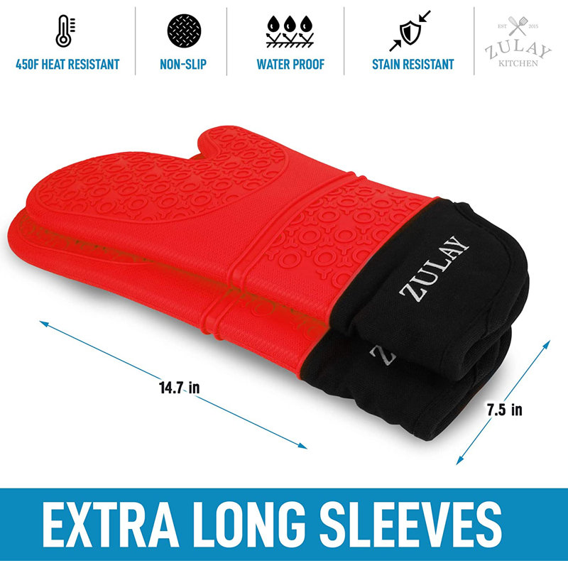 Zulay Kitchen 2 Piece Silicone Oven Mitts, Red