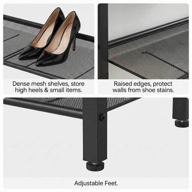 5 Tier 20 Pais Shoe Rack 29.8"W with Storage Shelves, 37" H x 29.8" W x 11.4" D, Brown/Black
