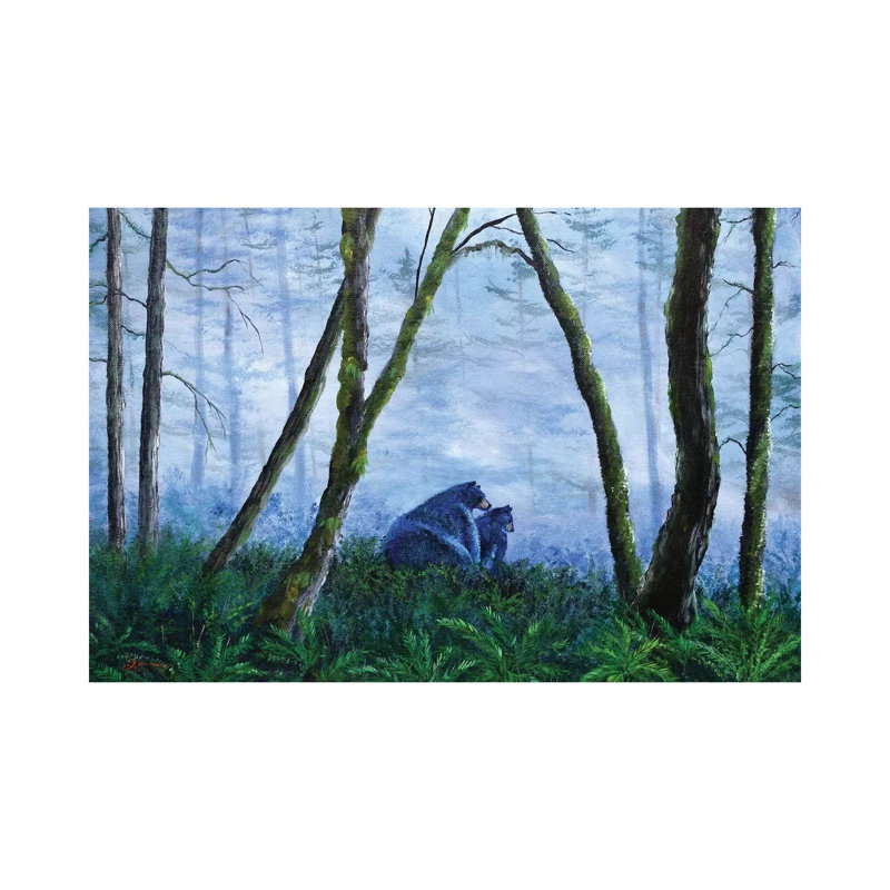 Black Bears In The Mist 1 Piece Wrapped Canvas Wall Art, 20.32 cm H x 30.48 cm W