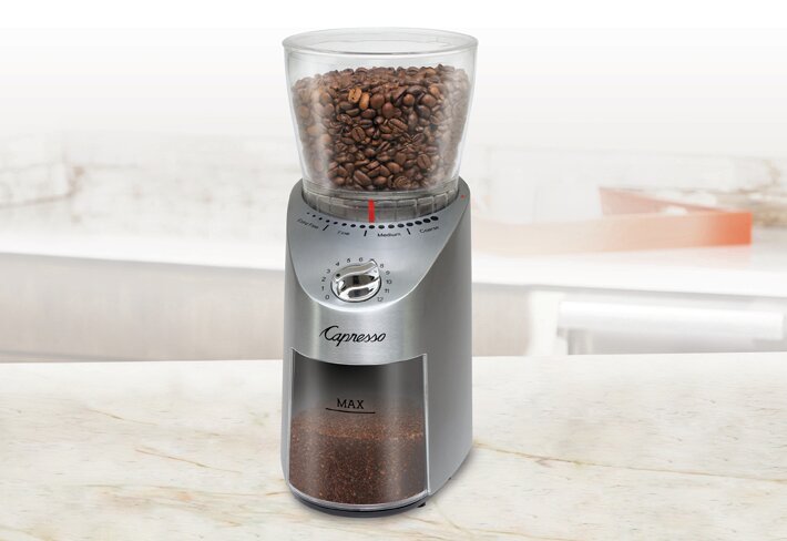 Electric Conical Burr Coffee Grinder, 42 PCs Grind Settings, Matte Black, Rack To Door