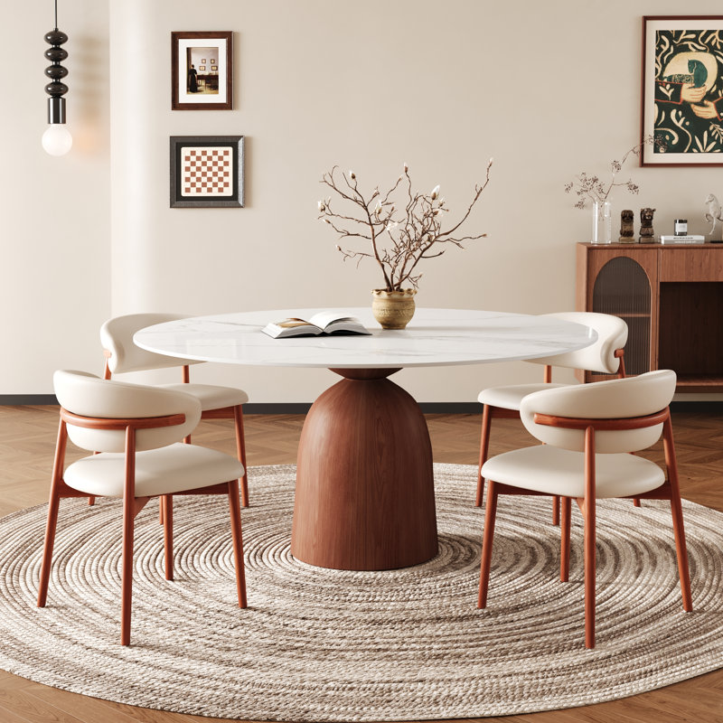 5Pcs Dining Set With 4 Upholstered Chairs, 29.52" H x 47.24" W x 47.24" D, White