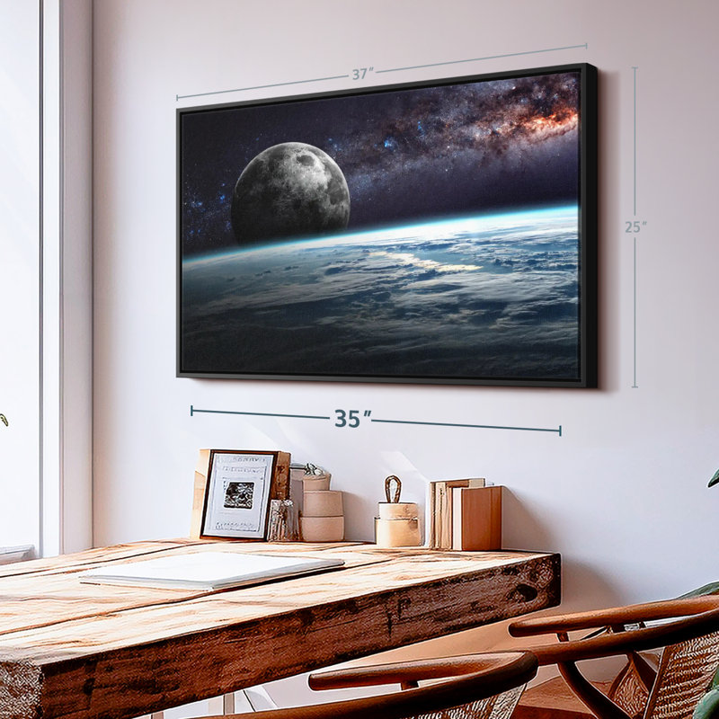 "Terre et lune dans l'espace, art mural", H 25 po x l 37 po