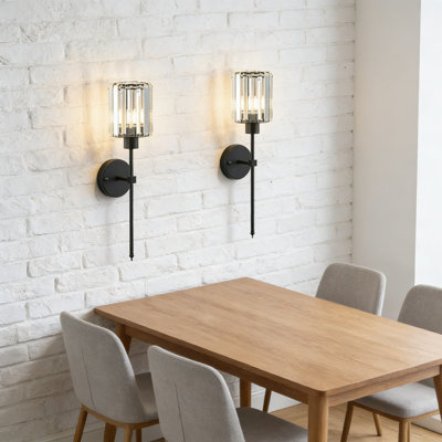 Hardwired Crystal Wall Sconce Set Of 2, Dimmable Wall Light Fixtures With Clear Crystal Shade For Ambient Lighting In Hallway, Bathroom, Living Room, And Bedroom