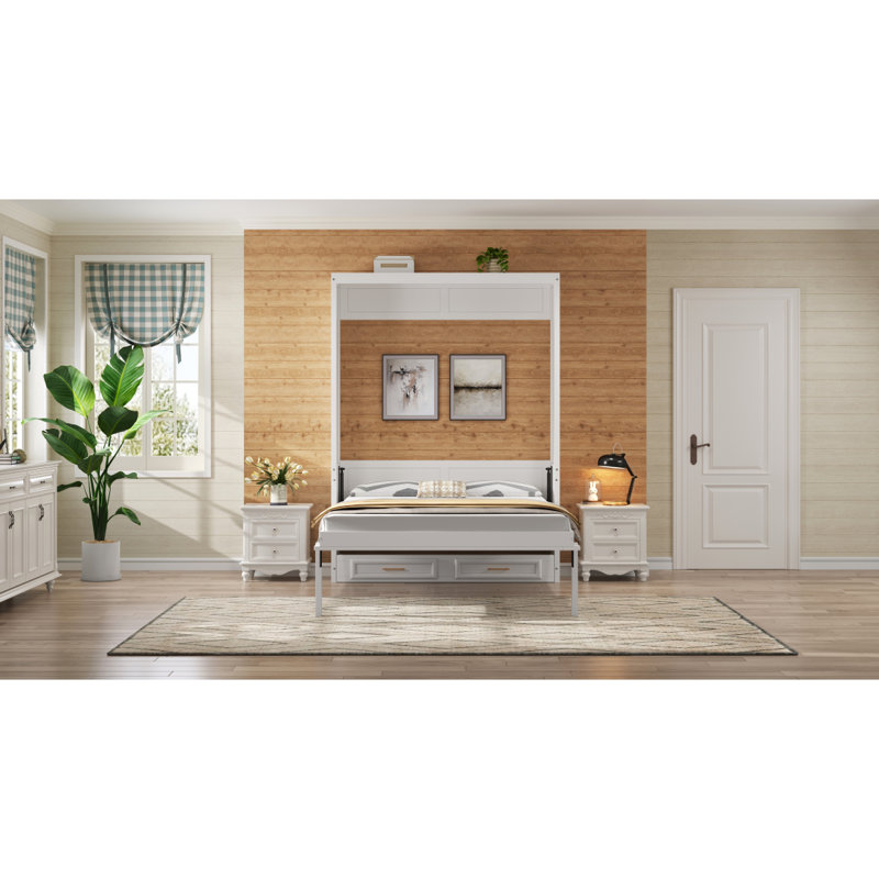 Lit escamotable double avec 2 tiroirs, beige