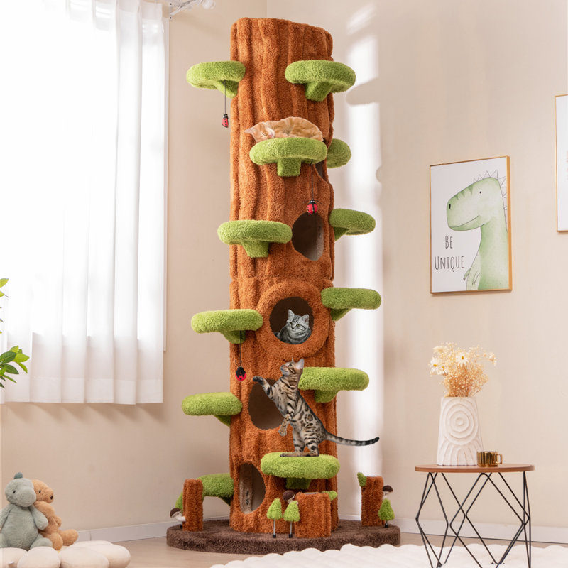 90.5'' Tall Multifunctional Cat Tree w/ Private Condos Sisal Covered Scratching Panel