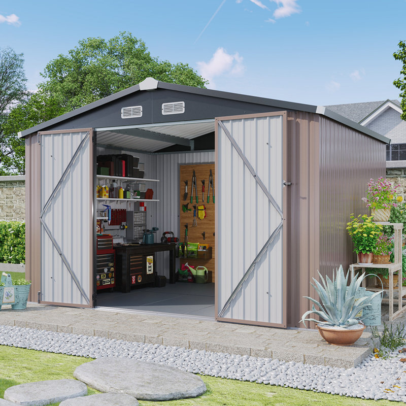 Remise de rangement extérieure robuste en acier galvanisé 10 po x 8 pi avec plancher