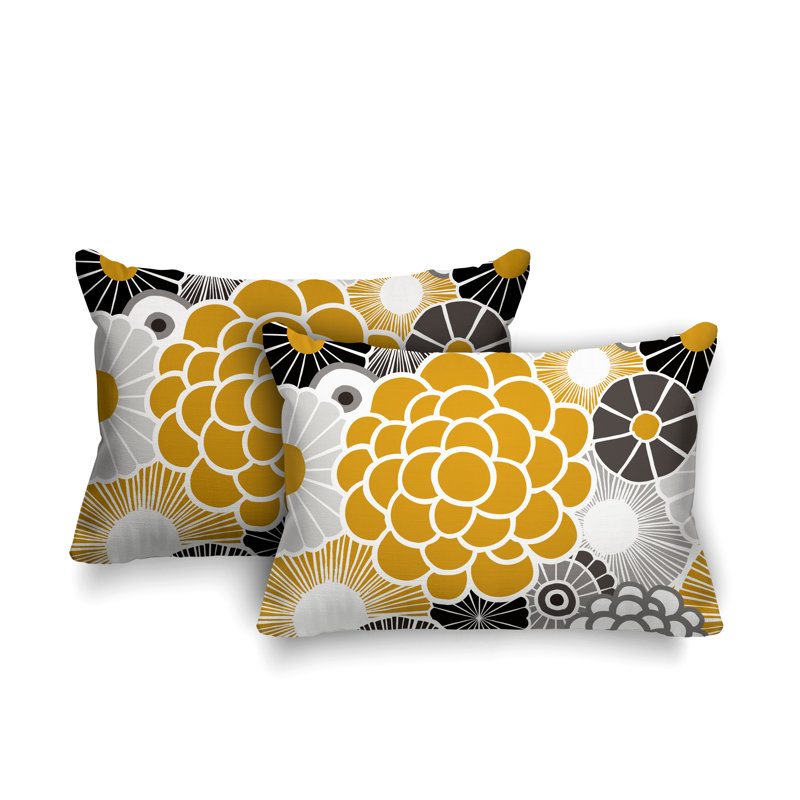 Coussin lombaire floral intérieur / extérieur, Jaune