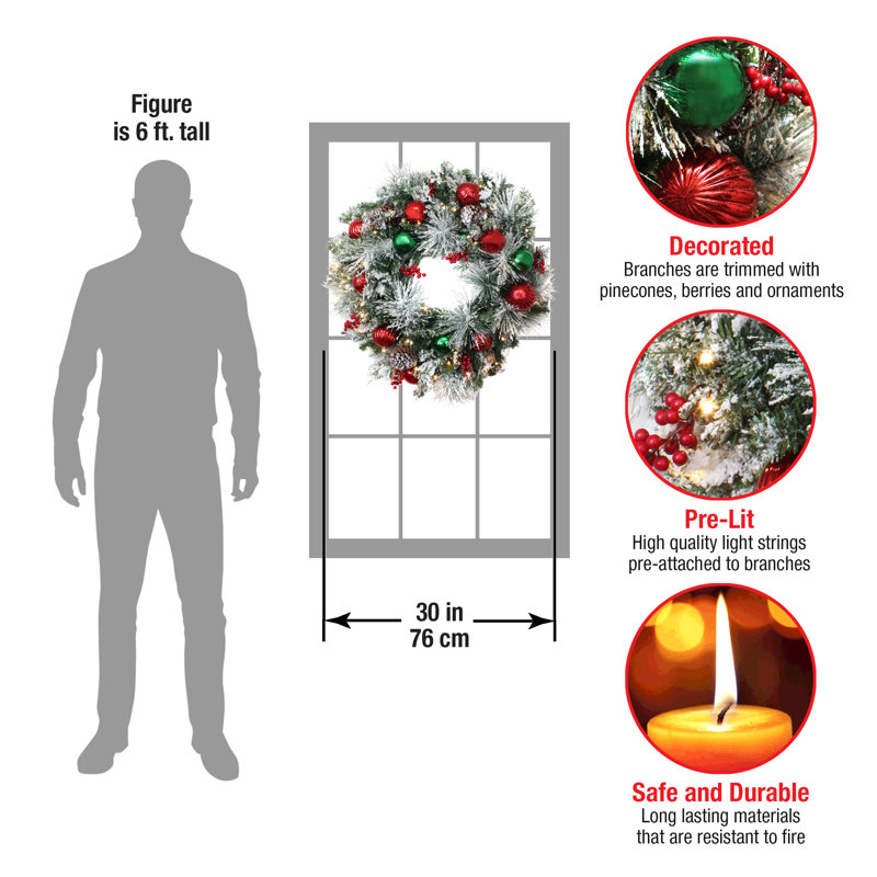 The Holiday Aisle® 30" General Store Frosted Wreath with LED Lights
