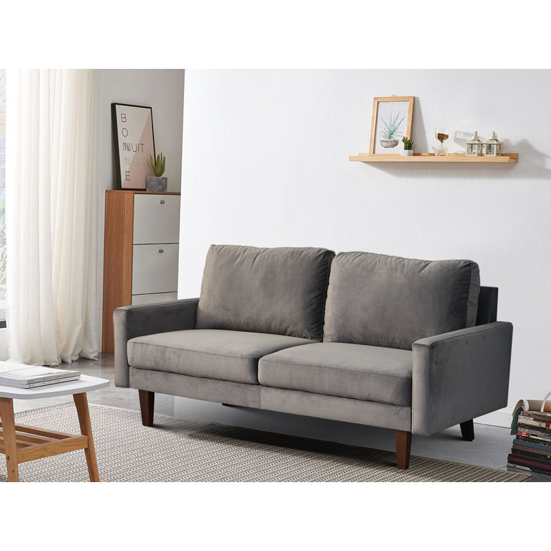 Square Arm Loveseat, Gray Velvet, 35" H x 71" W x 33" D