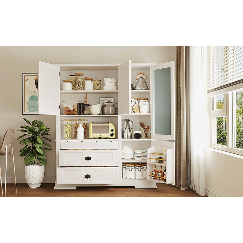 Armoire décorative autoportante, garde-manger avec tiroirs et tablettes réglables
