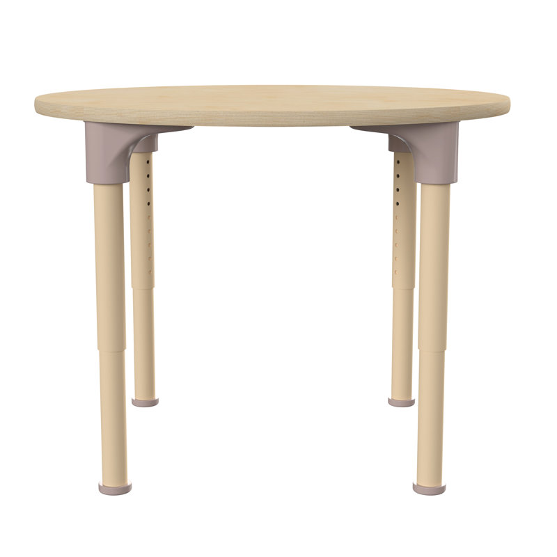 Beech Glossy Adjustable Height Round Classroom Table with Metal Legs