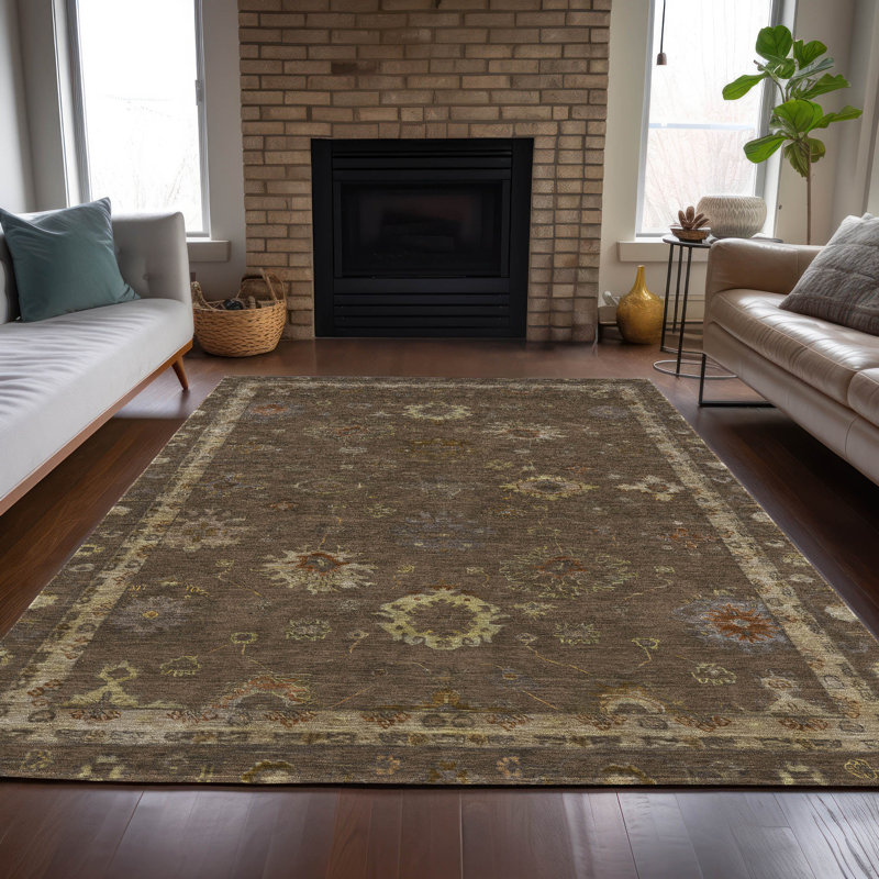 Tapis chocolat intérieur / extérieur lavable à la machine Xhevrie, Rectangulaire 8 pi x 10 pi