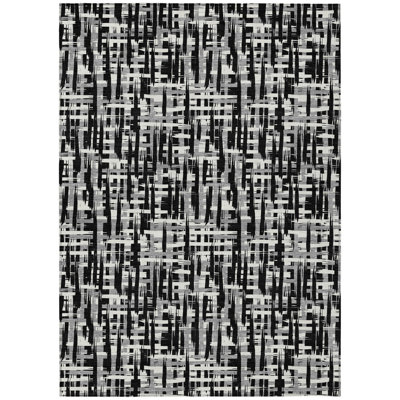 5' X 8' Black Abstract Washable Indoor Outdoor Area Rug