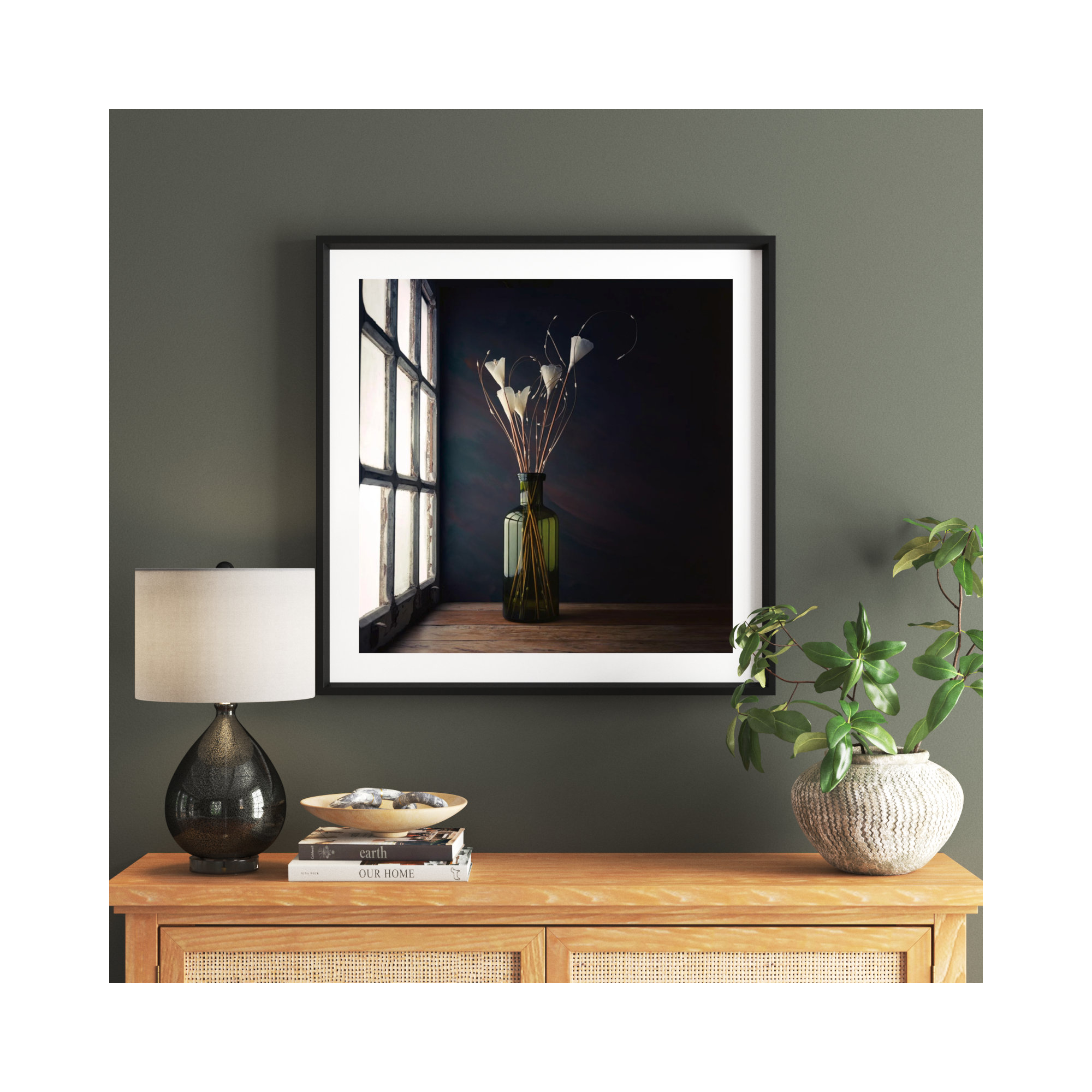 The Green Bottle by Luiz Laercio, 33" H x 33" W, Black Framed