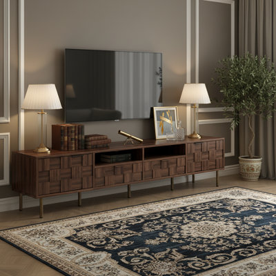 Mid-Century Modern TV Stand for up to 85" TV, 70" Wide with 2 Drawers and Storage Cabinet for Living Room, Bedroom