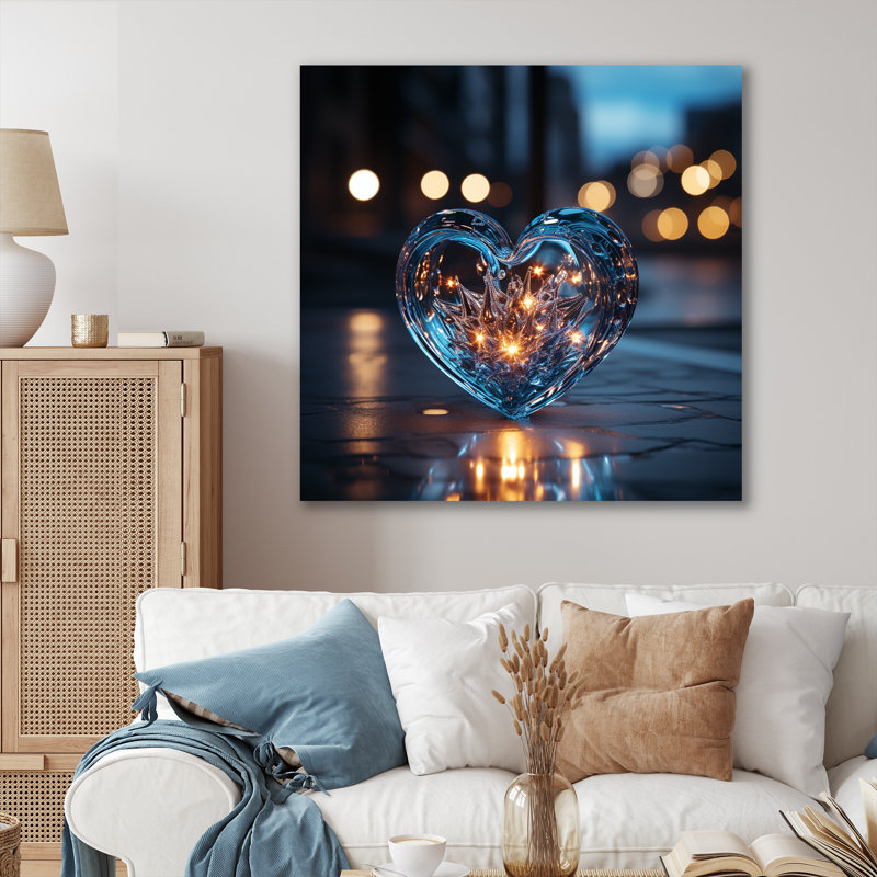 «Blue Neon Heart Shape I», reproduction sur toile, H 24 po x l 24 po x P 1 po