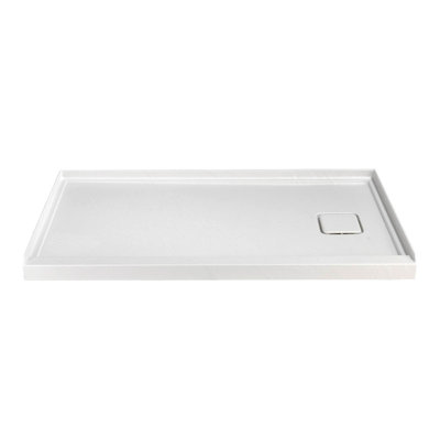 Receveur de douche en acrylique blanc 60 po x 32 po, seuil unique, bonde à droite, antidérapant, fini résistant aux égratignures