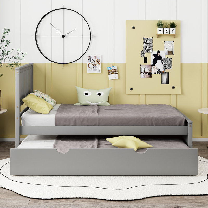 Lit plateforme simple avec lit gigogne simple, Gris