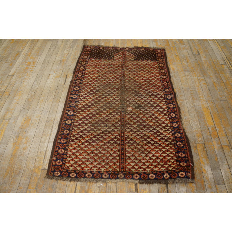 Tribal Geometric Antique Small Scatter Size Wool Ersari Beshir Muslim Prayer Rug