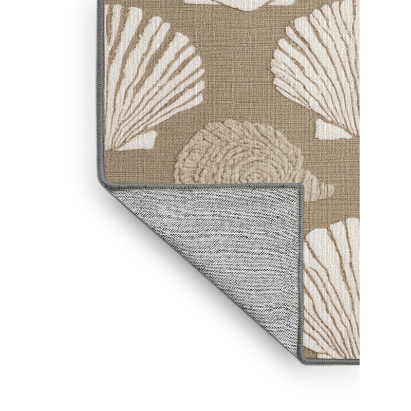 Washable Shell Surface Study Coastal Area Rug, Square 8'