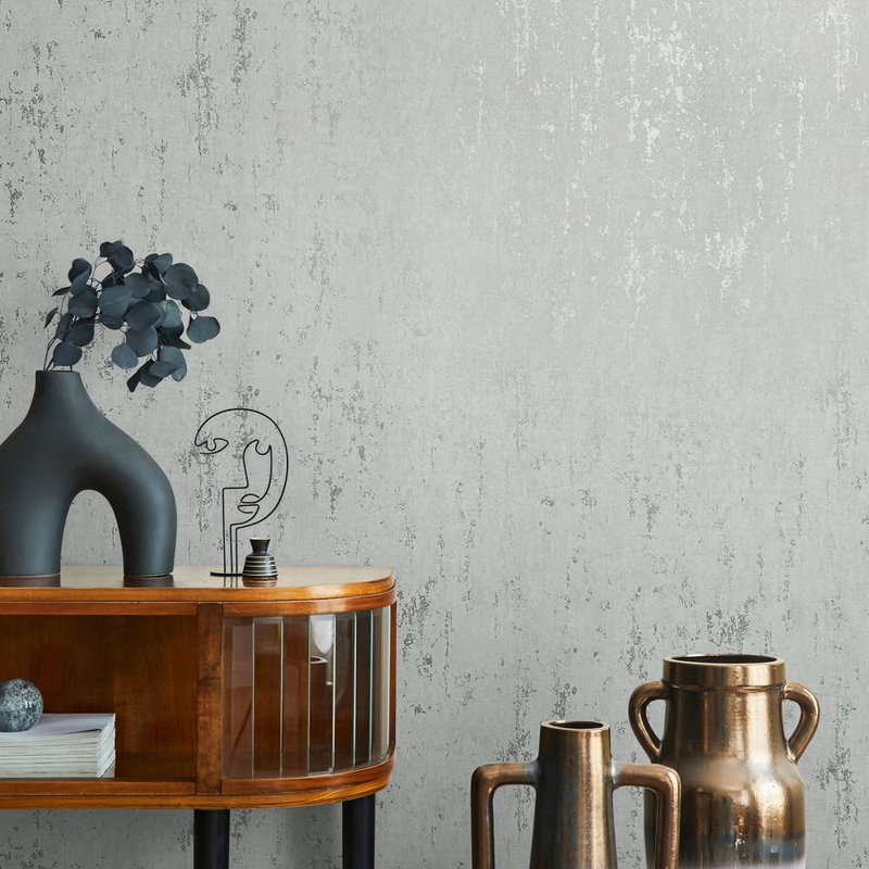 City Romance Collection Metallic Concrete Wallpaper Roll, Black