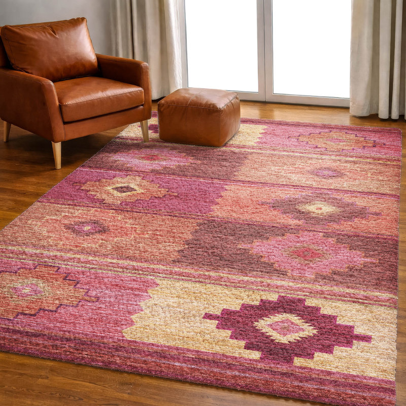 Tapis aztèque ADS176 de qualité supérieure lavable à la machine Dream Shag, Rose, 9 pi x 12 pi