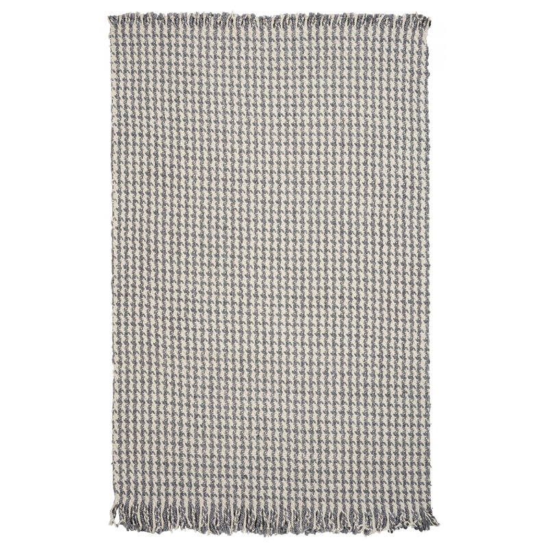 Tapis gris et ivoire en laine pied-de-poule Lorali, Rectangle 5 pi x 8 pi