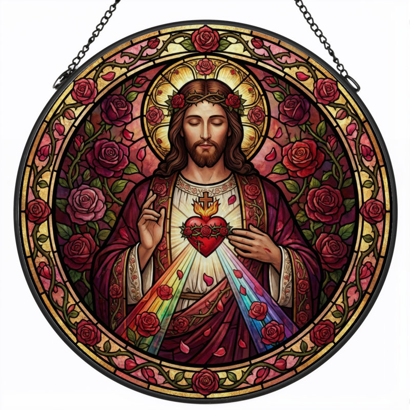 Panneau de vitrail Sacred Heart - 7,8H, H 7,8 po