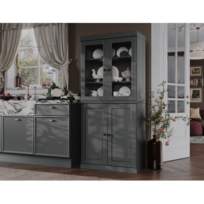 Kaniesha Palace Imports 100% Solid Wood Pantry Cabinet, Raised Panel & Clear Glass Doors, Adjustable Shelves, 32" Wide, 71.5" Tall